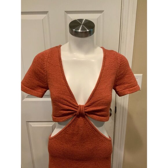 𝅺NWT Cult Gaia "Billie" Orange Knit Cutout Cap Sleeve Mini Dress Size Large - Picture 5 of 10